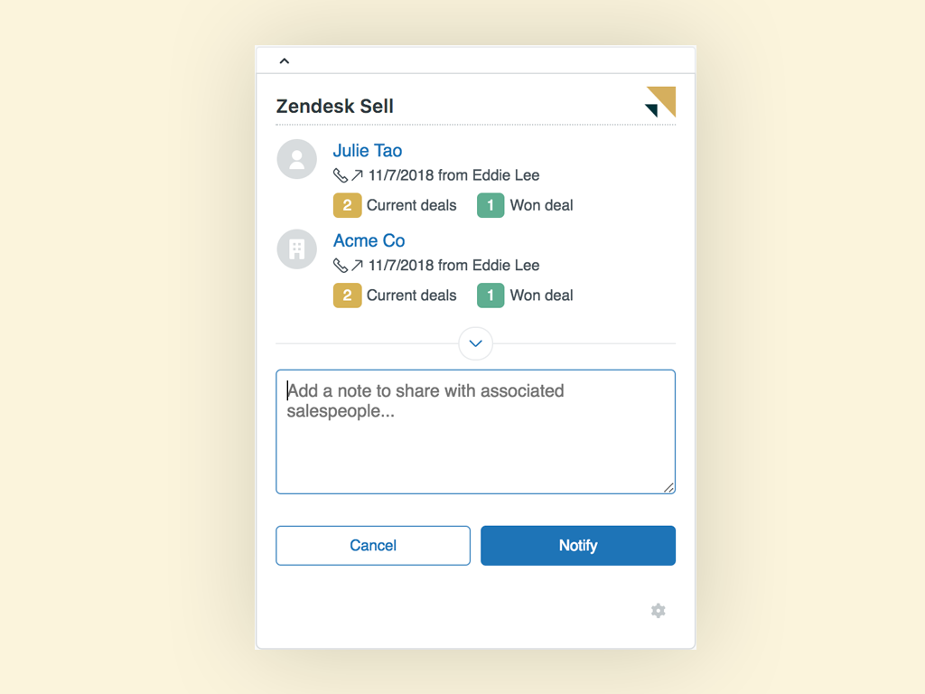 Zendesk Sell App Integration with Zendesk Support
